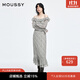 moussy 2025新品甜美清新荷葉邊長(cháng)袖格子連衣裙028IAA33-1001 075花紋米色 S