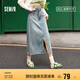 森馬[森柔牛仔]牛仔半身裙女毛邊夏季直筒裙103324120005