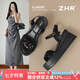 ZHR坡跟涼鞋女夏季氣質(zhì)亮片厚底女鞋一字帶外穿高跟鞋 CE58 黑色 35