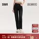 森馬（Semir）森柔牛仔|牛仔褲女簡(jiǎn)約長(zhǎng)褲休閑秋季半松緊腰直筒褲103524124002