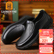 老人頭（LAORENTOU)皮鞋男士商務(wù)休閑鞋軟面皮壓花紋套腳爸爸鞋厚底懶人鞋 A90223 黑色 39