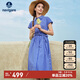 Navigare意大利小帆船女全棉格紋連衣裙收腰短袖襯衫裙2322875503 藍 XL