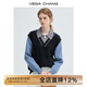 VEGA CHANG針織毛衣女2025年秋冬新款韓系翻領(lǐng)撞色拼接假三件上衣 拼色 M