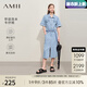 AMII七夕禮物2025夏季新款套頭半開(kāi)襟短袖配腰帶前開(kāi)衩長(cháng)款牛仔棉連衣 牛仔藍 170/92A/XL