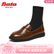 拔佳（Bata）唯品唯品燈塔 瘦瘦靴女秋商場(chǎng)新款英倫學(xué)院風(fēng)牛皮厚底樂福襪靴ALG 棕色 38