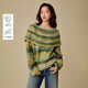 茵曼（INMAN）茵曼一字肩大翻領(lǐng)撞色條紋毛衣2025冬女裝新款圓領(lǐng)針織衫 綠色 M