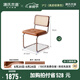 源氏木語實(shí)木軟包懸浮椅中古風(fēng)餐廳舒適靠背椅包豪斯橡木弓形椅子 (橡木柚木色)0.47m軟包懸浮椅*2(真皮棕黃色