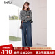 百圖betu女裝春季新款復(fù)古洗水牛仔高腰及地闊腿褲女2401T62 牛仔色 M