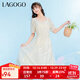 LAGOGO拉谷谷米色氣質(zhì)U型領(lǐng)甜美泡泡袖夏季新款小眾設(shè)計連衣裙女 米色（T2） L 165/40
