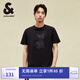 杰克·瓊斯（JACK&JONES）25年男裝短袖t恤男夏季潮流純棉休閑半袖T恤男士法斗犬重磅刺繡 E40黑色 常規(guī) L
