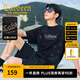 卡賓（CABBEEN）【高級印花】男裝夏季涼感冰絲短袖t恤新款立體LOGO上衣圓領 煤黑色01（寬松版型） L /175/50