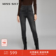 MISS SIXTY牛仔褲女三環(huán)高腰黑灰色復(fù)合絨加厚顯瘦靴褲百搭休閑 黑灰 23