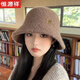 恒源祥羊羔絨漁夫帽女秋冬新款大頭圍女士韓版水桶帽子黑色百搭保暖盆帽 淺咖