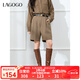 lagogo高腰顯瘦巴恩風(fēng)短褲女2024年拉谷谷冬季新款含羊毛五分褲 棕色 L