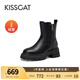 KISSCAT接吻貓2023冬季新款加絨保暖真皮靴子增高時尚雪地靴女KA43785-50 黑色 加絨 39