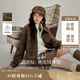 茵曼空氣層麂皮絨短外套2025秋女裝新款復(fù)古美拉德夾克 咖啡色 L
