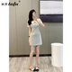 她芙（tafu）品牌女裝法式小香風(fēng)短袖連衣裙女2025夏季新款氣質(zhì)名媛小個(gè)子短裙 淺藍色 M 100-110斤