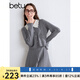 百圖betu女裝秋季新款時尚套裝娃娃領上衣短裙兩件套女2409X05 灰色 L