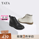 他她（TATA）休閑馬丁靴女款真皮簡約加絨平底短靴子冬季新款7BJ48DD4 黑色 38