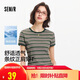 森馬（Semir）涼感T|短袖T恤女短款緊身正肩2025夏季復(fù)古條紋上衣109325100039