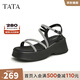 他她（TATA）休閑厚底涼鞋女鞋潮流一字帶法式?jīng)鲂镄驴頓WFF1BL4 黑/銀 36