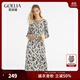 歌莉婭連衣裙春季女裝新款設計感收腰氣質(zhì)碎花長(cháng)裙1C2R4K780 82D杏底黑山茶花印花 S