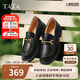 他她TATA英倫風(fēng)樂福鞋女平底低跟休閑小皮鞋秋季新款WFE02CA4黑色 40