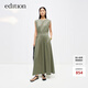 edition連衣裙女夏新款寬肩無袖縮褶收腰純棉襯衫長裙通勤風 苔綠色  M/165