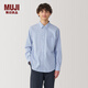 無印良品（MUJI）男式 水洗 平紋 長袖襯衫 男士長袖襯衣外套 翻領 AC2WPC5S 藍色條紋 XL （180/104A）