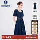 Navigare意大利小帆船女士復(fù)古方領(lǐng)牛仔裙短袖連衣裙2322874526 藍(lán) XL 