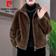 皮爾卡丹（pierre cardin）法蘭絨雙面毛絨外套女冬新款中年媽媽超好看洋氣今年流行短款上衣 咖啡色 2XL