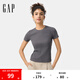 Gap女裝2025春季新款刺繡logo羅紋彈力短袖T恤簡(jiǎn)約常規(guī)上衣761951 灰色 M (165/84A) 亞洲尺碼