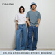 Calvin Klein Jeans夏季男女情侶中性印花休閑通勤ck純棉寬松短袖T恤J325574 PN6-霧霾藍 L