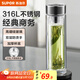 蘇泊爾（SUPOR）玻璃杯大容量商務(wù)辦公杯泡茶杯雙層加厚玻璃水杯車(chē)載杯子 閃耀黑 380ml