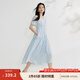 茵曼簡(jiǎn)約方領(lǐng)分割收褶連衣裙2025夏季女裝新款浪漫泡泡袖中長(zhǎng)裙子 淺藍(lán)色 M