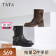 他她（TATA）復(fù)古棕色西部靴女靴加絨馬丁靴機(jī)車靴牛仔短靴秋GJC01DZ4 黑色（單里） 36