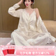 莫代爾睡衣女春夏款三件套吊帶胸墊提花國風(fēng)蕾絲性感仿真綢絲冰絲家居服 象牙白 L 【110-125斤】