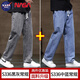 NASA BASE牛仔褲男夏季新款男士2025新款彈力潮款男褲寬松直筒休閑闊腿褲子 黑灰+中藍(lán)（2條） XL （建議125-145斤）