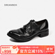 dreambox鈞博秋季新款水洗馬皮休閑皮鞋手工固特異男士尖頭德比鞋 黑色 41