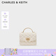 CHARLES&KEITH25秋季新品菱格鏈條手提斜挎包小方包包女包七夕禮物CK2-50701608 Cream奶白色 S