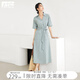 對白氣質(zhì)休閑V領(lǐng)襯衫連衣裙女2025夏季新款落肩寬松通勤顯瘦長裙 灰藍色 M