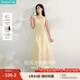 茵曼（INMAN）章若楠同款歐若風(fēng)法式吊帶連衣裙2025夏季新品女裝淡鵝黃色裙子 淺黃色 (方領(lǐng)) L