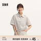 森馬（Semir）中袖襯衫女短款條紋寬松慵懶風(fēng)夏翻邊袖抽繩仿麻襯衣101324119007