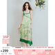 兩三事青漪浣紗 2025夏季新款森女風(fēng)荷葉邊拼接盤(pán)扣印花吊帶裙連衣裙 黃綠色 L
