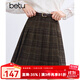 百圖betu女裝冬季新款半身裙高腰毛呢格紋A字百褶裙裙子女2411T68 咖格 L （咖格預售11/11發(fā)貨）
