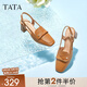 他她（TATA）復古包頭涼鞋女羊皮氣質粗跟時裝涼鞋夏新款YET01BH4 棕色 36