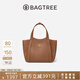 BAGTREE【佟麗婭同款】包包樹(shù)晚楓小包植鞣皮托特包斜挎通勤手提女士包包 烤棕色 高級小眾