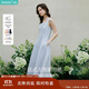 茵曼（INMAN）法式收腰顯瘦方領(lǐng)吊帶連衣裙女裝2025夏季新品長(cháng)裙子 藍色 M