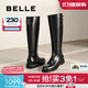 百麗（Belle）簡(jiǎn)約百搭騎士靴女2025冬新商場(chǎng)同款質(zhì)感真皮長(cháng)筒靴E4G1DDG5 黑色 38