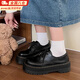 梵昇昱厚底皮鞋樂(lè )福鞋女2025新款秋季百搭復古英倫風(fēng)黑色圓頭系帶單鞋 黑色皮鞋 38